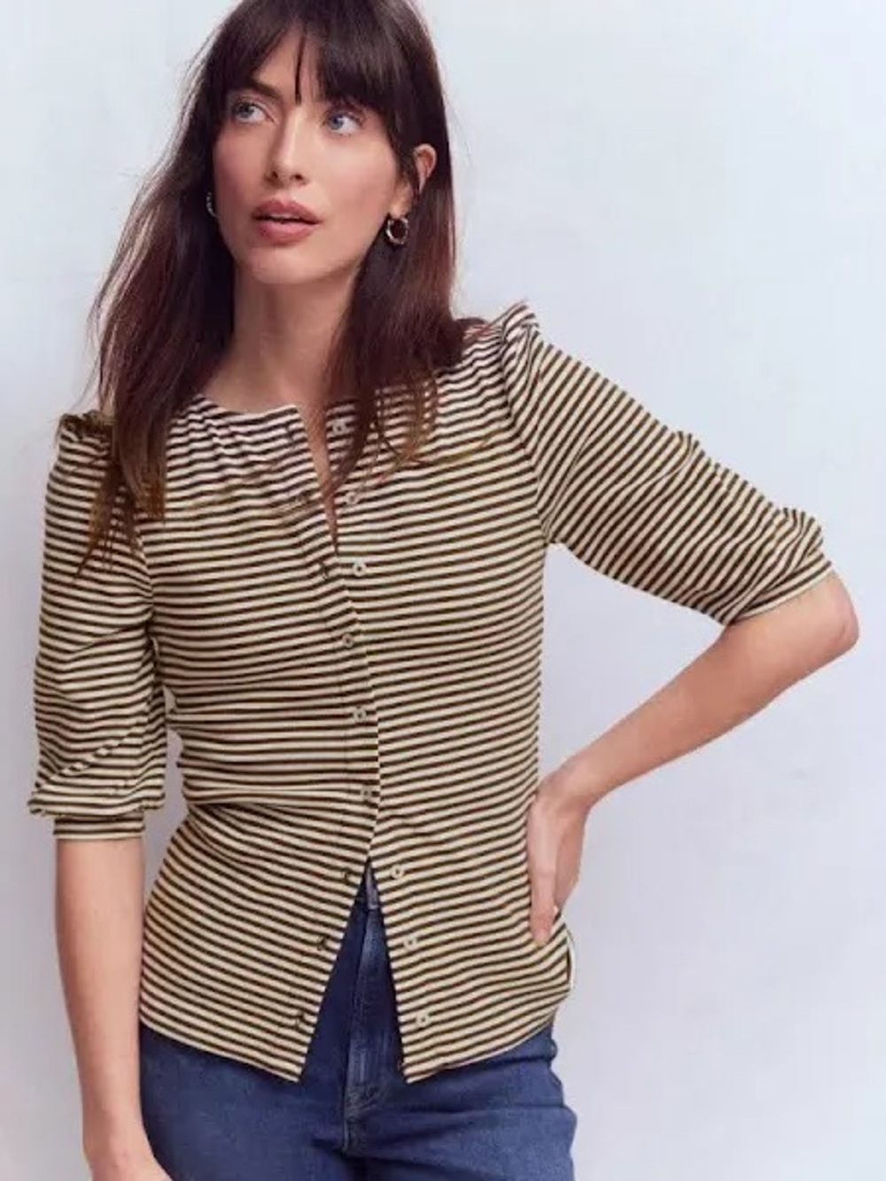 Boden Evie Ribbed Puff Sleeve Top